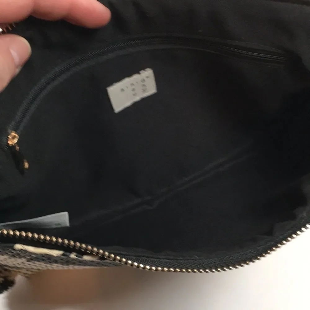 A New Day Straw Rafia Black and Creme Pom Pom Clutch Wristlet